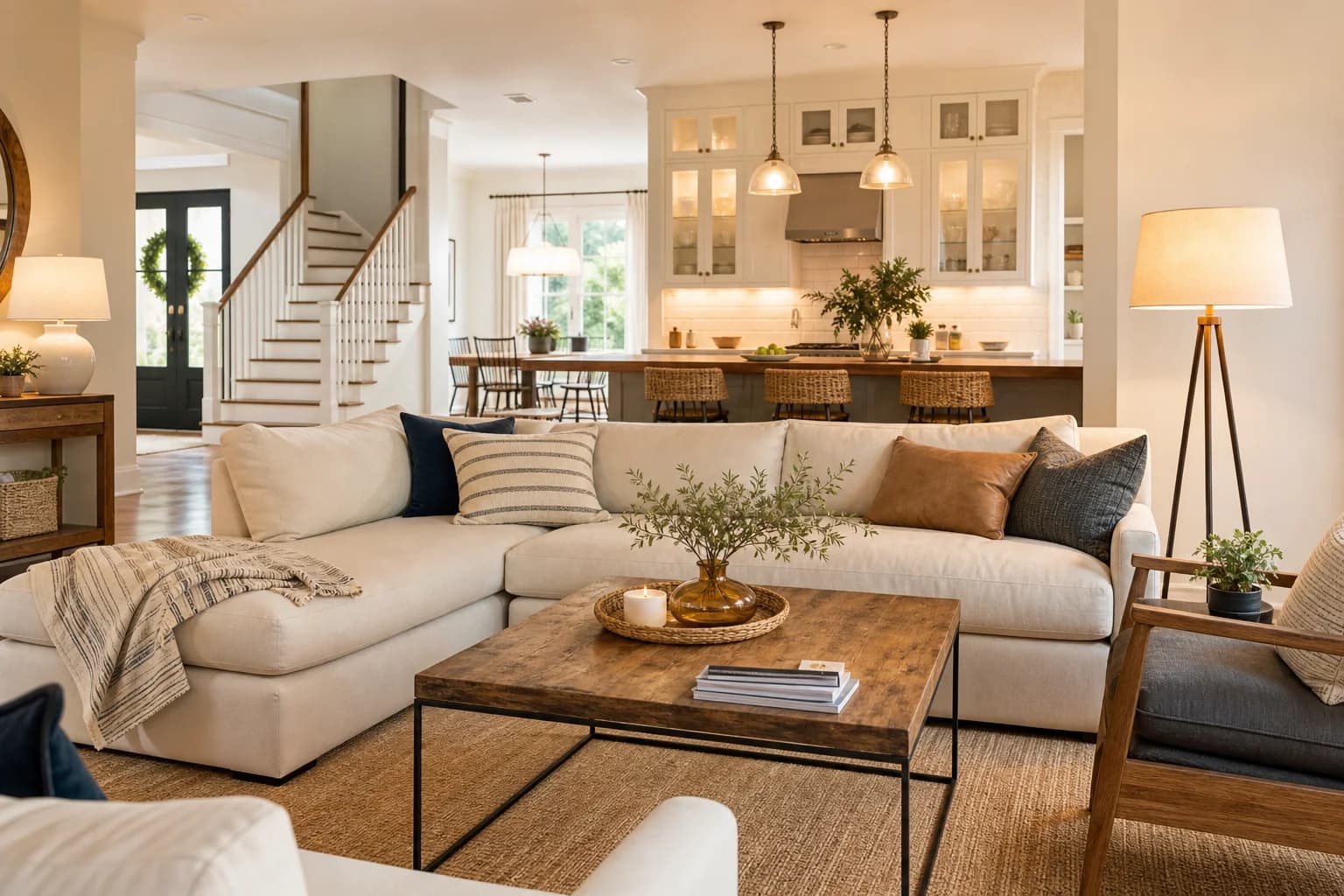 Warm layered lighting showing comfortable brightness in a living space