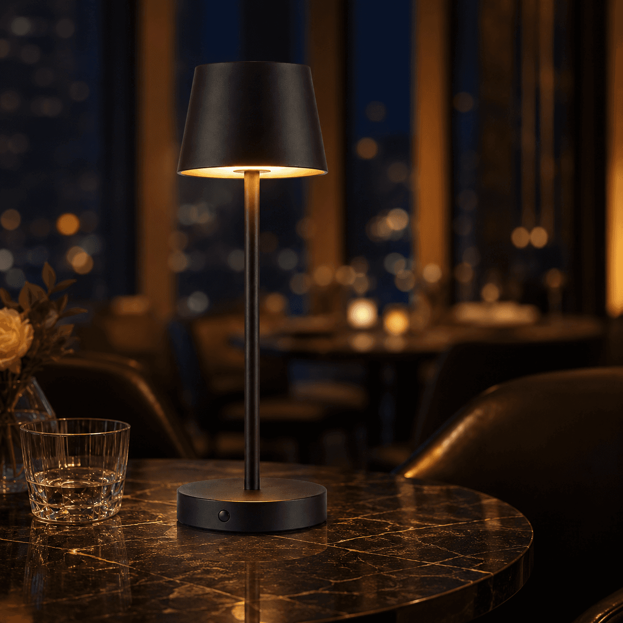 Cordless rechargeable touch table lamp standing without a cable