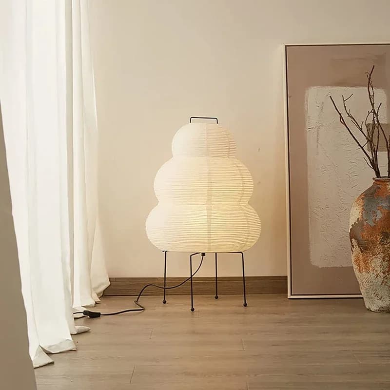 Japanese Paper Globe Table Lamp, Handmade Cotton Shade