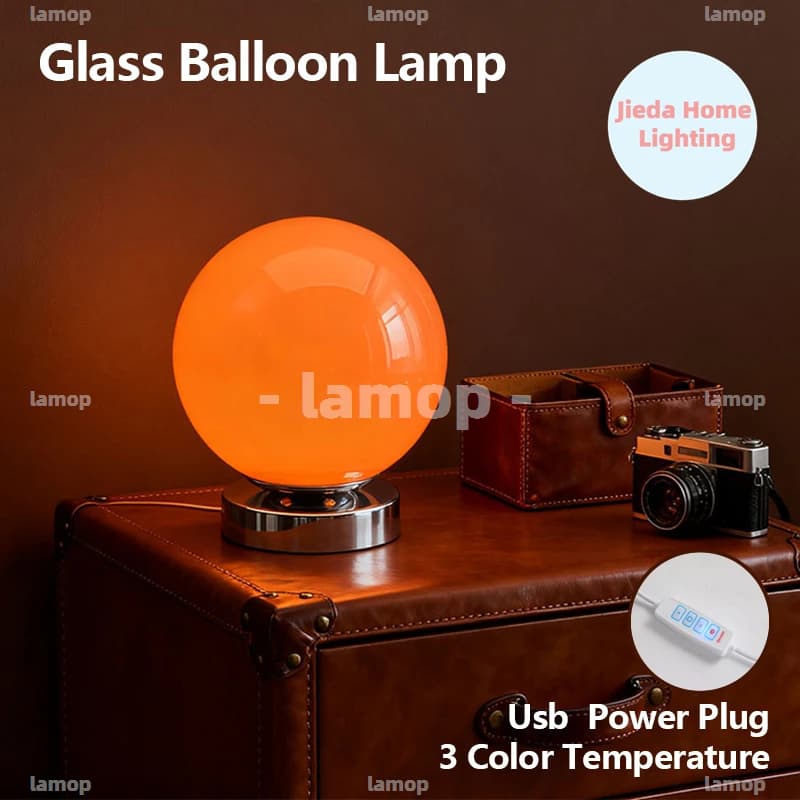 Vintage Glass Desk Lamp, USB with 3 Color Temperatures