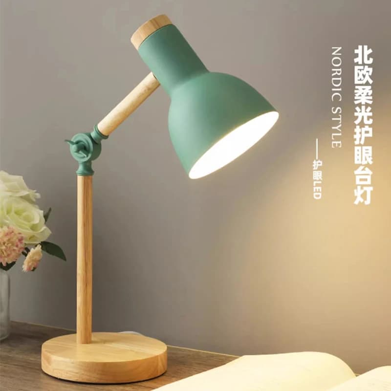 Wooden Table Lamp with Adjustable LED Reading Head