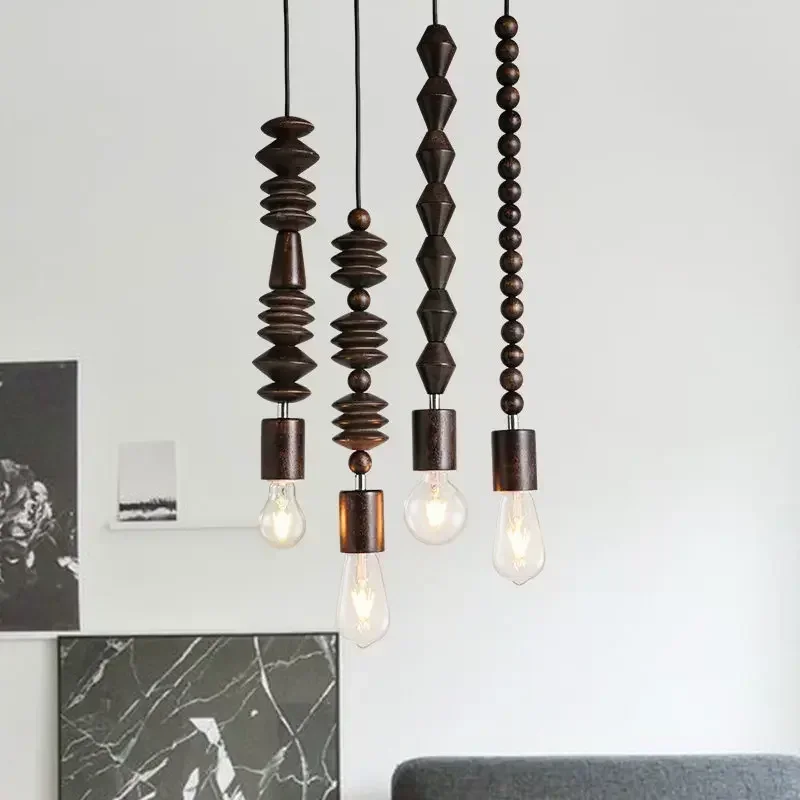 Wooden Bead Pendant Light – Japanese Style Ceiling Lamp