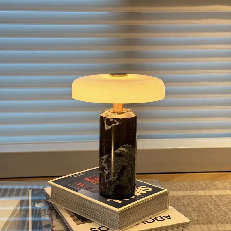 Marble Pillar Table Lamp – Touch Rechargeable Bedside Light