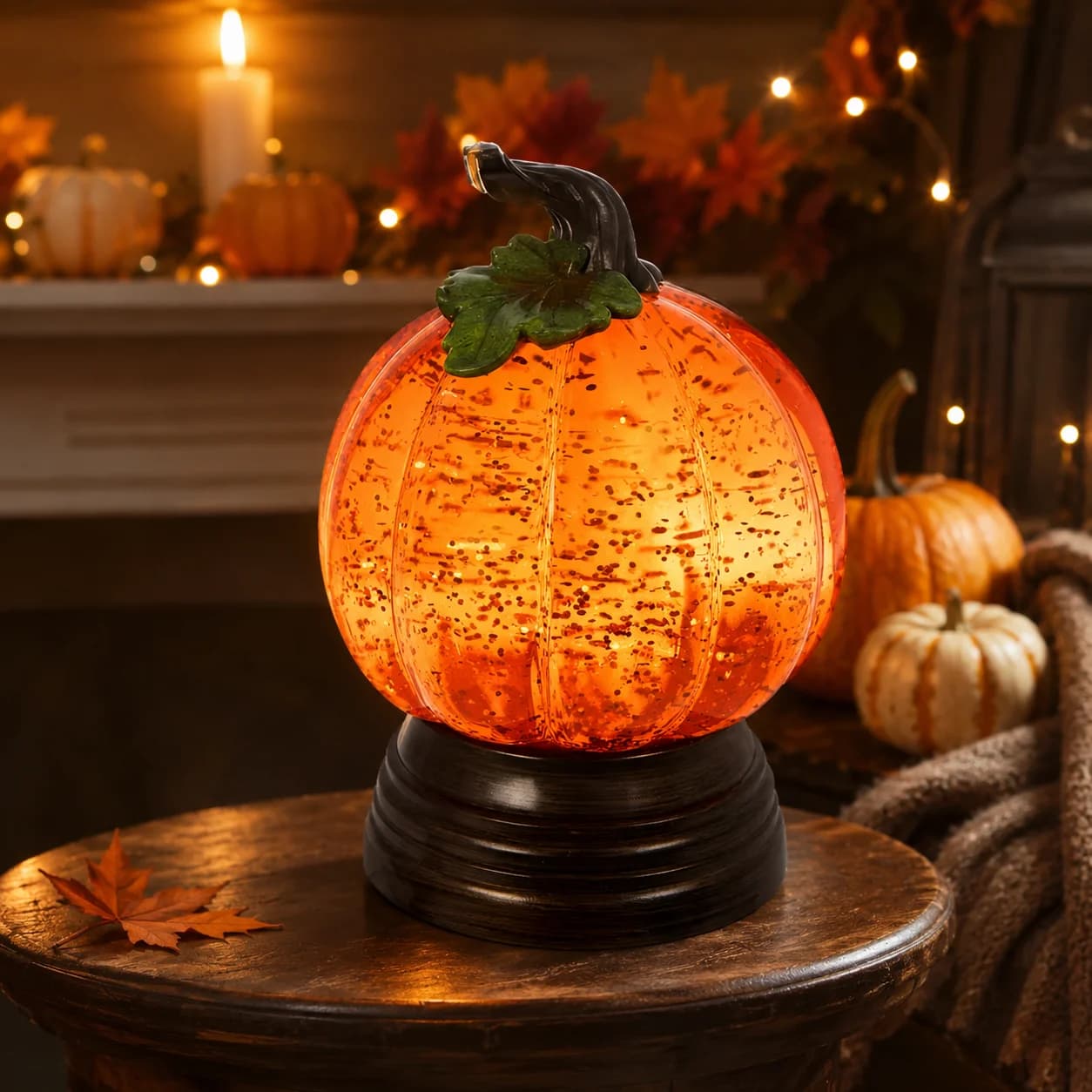 Pumpkin Snow Globe Lamp – LED Halloween Table Decor