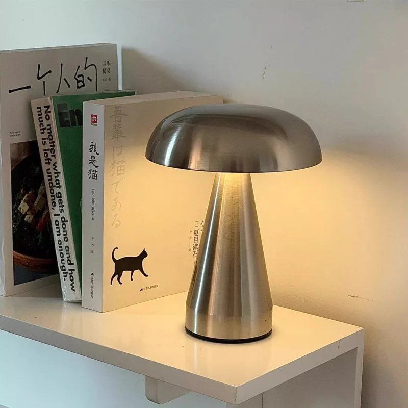 Rechargeable Metal Mushroom Table Lamp – Cordless Bedside Light