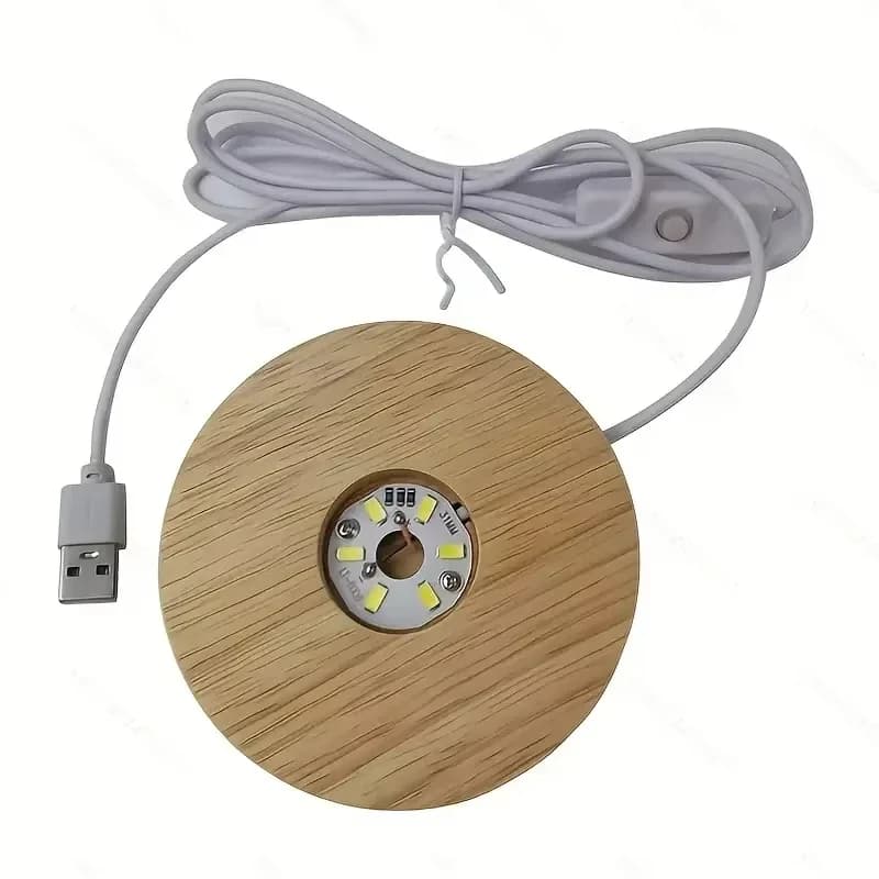 Wooden USB Display Base Lamp – LED Decorative Light Stand