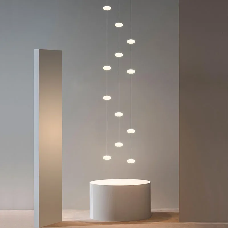Black Round LED Stairwell Chandelier – Modern Pendant Light