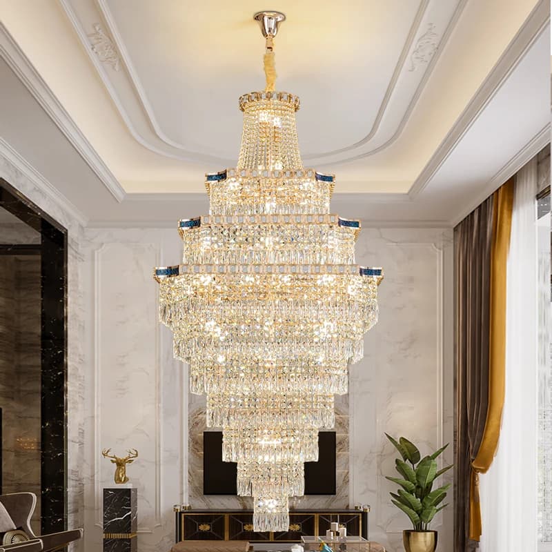Crystal Duplex Staircase Chandelier – Light Luxury Villa Pendant