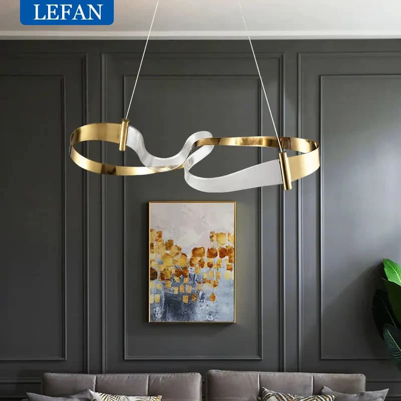 LED Ribbon Chandelier – Modern Art Pendant for Living Room & Bar