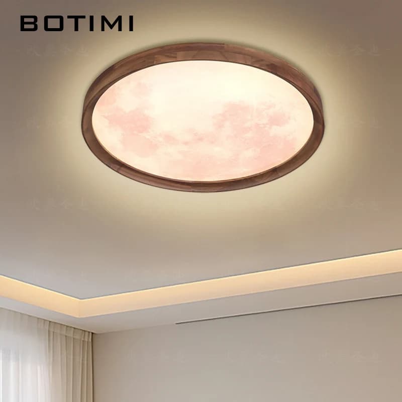 Modern Wood Dimmable Remote-Controlled Ceiling Light for Living