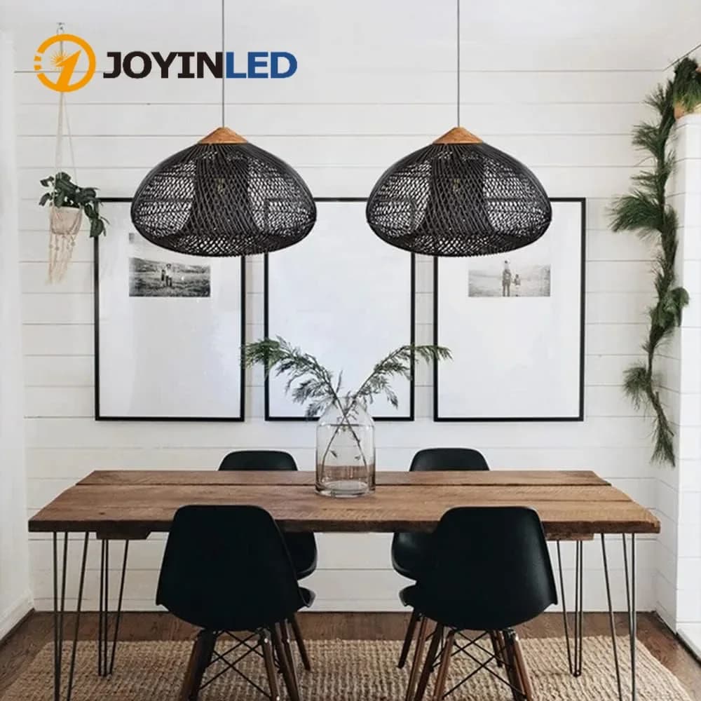 Japanese Rattan Black Chandelier for Living Room
