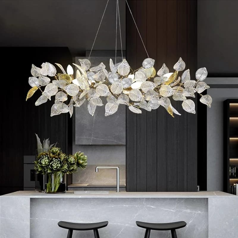 Ginkgo LED Chandelier – Postmodern Glass Hotel & Dining Room Pendant