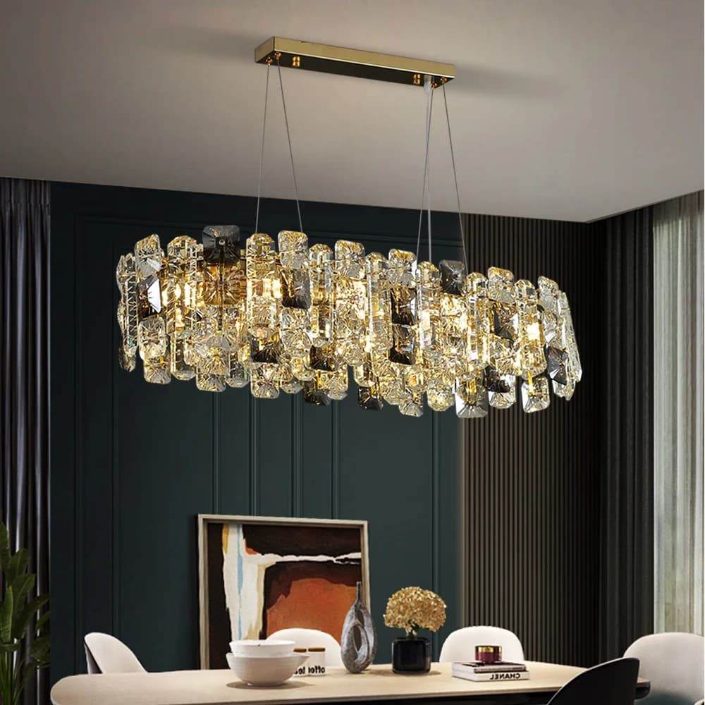 Crystal Oval Chandelier – Gold Dining Room & Kitchen Island Pendant