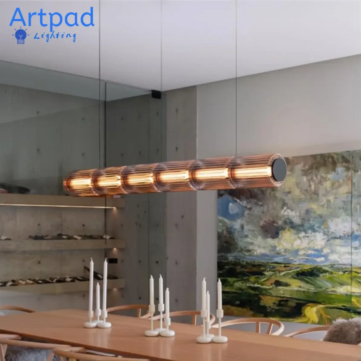 Smoke Gray Glass Strip Pendant Light – Nordic Dining Room & Bar Lamp